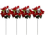 rzoizwko 4 STK. Künstlicher roter Weihnachtsstern-Busch， Künstlicher Weihnachtsstern-Blumenstrauß für Weihnachten Hausgarten Tischdekorationen (34cm)