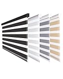 Fensterdecor Doppel-Rollo mit Aluminium-Kassette, Rollo für Fenster mit seitlichem Kettenzug, Seitenzug-Rollo mit Blende in Schwarz für Innen-Bereich, lichtdurchlässig u. verdunkelnd, 100 x 180