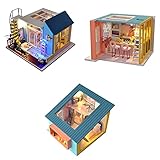 chiwanji 3X Kreative Puppenhausminiatur mit Möbeln Realistische 3D LED L