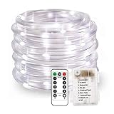 100LED Lichterschlauch Seil Lichter,KINGCOO Wasserdichte 33ft/10M 8 Modi Batteriebetriebene Streifen Fee Lichterketten für Innen/Außen Garten Weihnachten Dekolicht(Weiß)