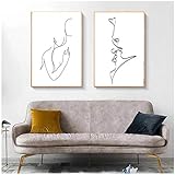 Abstraktes Paar Romantisches Geschenk Küssen Umarmung Malerei Drucken Liebe Schwarz-Weiß-Poster Schlafzimmer Wandkunst Leinwand ainting Dekor 19.7x27.6in (50x70cm) x2pcs Kein R