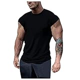 Herren T-Shirt Kurzarm Top Sommer Solid Color Muscle Fitness Ärmelloses Rundhals Bluse Slim Fit Basic T