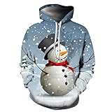 GOKOMO Unisex Kapuzen Fleece Pullover lässiger Weihnachtsdruck Weihnachten Tier Hässlicher Warm Weihnachtspullover Christmas Ugly Sweater Fleece Sweatshirt Damen Herbst Winter(XXL,Grau)