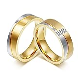 ANAZOZ 2 Stück Gold Ringe Eheringe Ringe Partnerringe für Damen Herren Edelstahl Zweifarbig Welle Twisted Linie Glatt Glänzend Zirkonia Personalisiert G