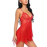 Nachthemd ​Pyjama Negligee Dessous Nachtwäsche Lingerie Damen Sexy Nachtwäsche Nachtkleid Für Frauen Dessous Nachtwäsche Große Größe V-Ausschnitt Blume Spitze Dessous G-String Unterwäsche Set S R