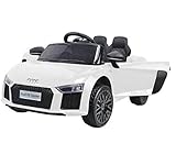 ES-TOYS Kinderfahrzeug - Elektro Auto Audi R8B - lizenziert - 12V7AH Akku und 2 Motoren- 2,4Ghz + MP3 + Leder + Eva (Weiss)