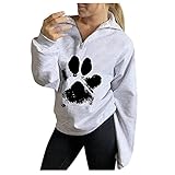 Kapuzenpullover Damen Print Sweatshirt Lose Casual Langarm Hip Hop Hoher Reißverschluss Farbanpassung Pullover Locker Lässig Tops Herbst Winter Oberteile V-Ausschnitt Elegant Bluse Sport H