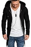 PANBOB Kapuzenjacke Herren Slim Fit Einfarbig Reißverschluss Jacke Herren Frühling Herbst Unregelmäßiger Saum Übergangsjacke Herren Lässig Mode Sport Windbreaker Herren D-Black L