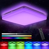 RGB LED Deckenleuchte Dimmbar mit Fernbedienung, LEOEU 36W 3600LM Deckenlampe Farbwechsel mit 7 Farben, IP54 wasserdichte Badezimmerleuchte für Wohnzimmer, Schlafzimmer, Küche, Kinderzimmer φ33*4.8/CM