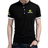 NIUFEITIANLE Herren Hemd mit Stehkragen John-Deere Logo Print Kurzarm T-Shirt Herren & Damen Baumwoll-Poloshirts Ausrüstung/Black/XXL