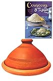 Tajine original aus Marokko, inklusive Kochbuch Vegetarischer Genuss aus Nordafrika, Tontopf zum Kochen, Tuareg Ø 26cm, für 1-3 Personen, handgetöpfert aus Marrakesch, unglasiert, frei von S
