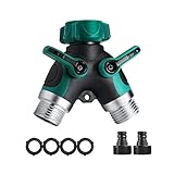Norjews 2-Wege-Verteiler, Wasserdurchfluss regulier und absperrbar - optimaler Wasserhahn Verteiler zum praktischen Einsatz im Garten, inklusive 2 x Hahnstück und 4 x Gummi-Unterlegscheib