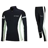 Airtracks Winter Funktions Laufset/Thermo Laufhose Lang + Thermo Laufshirt Langarm/Atmungsaktiv/Reflektoren - schwarz - XXL - H