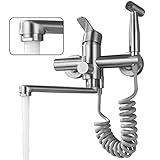 Wasserhahn Küche Wandarmatur Für Küche, Mit Spritzpistole Und 2 Wasserstrahlarten, Wasserhahn Wand Schwenkbarem 360°-Auslauf,Einfache Montage Küchenarmatur Wandmontage (Single mode Spout)