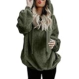 Bluelucon Damen Kapuzenjacke Warm Mantel Teddy-Fleece Plüschjacke Coat Softshelljacke Lederjacken Winddicht Verdicken Lauschig Mode Reißverschluss Langpullover Arbeitsjacke Plüschjack