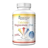 BIOMENTA Calcium + Magnesium + Zink – 180 vegane hochdosierte Multimineralien Kapseln mit 100% NRV - 2 Monatsk