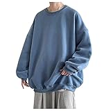 COOFANIN Einfarbiger Pullover für Herren und Herren, Rundhalsausschnitt, Premium-Baumwolle, leichter Pullover, Übergröße, Sweatshirts, blau, XL