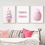Leinwandbilder Wandkunst Baby Girl Decor Pink Marshmallow Ice Cream Poster Nordic Canvas Artwork Interior Room Decor 50x70cmx3 R