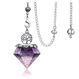 CrystalTears Chakra Steine Pendel Edelstein Lebensbaum Hexagon Harz Trommelsteine Anhänger mit Alter Silber Kette für Divination Reiki Heilung Meditation Schmuck