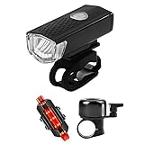 USB Wiederaufladbare Mountainbike LED Licht Set mit Glocke Fahrrad Frontlichter Rücklicht N