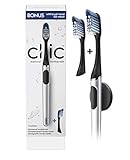 Oral-B Clic Handzahnbürste, Chrom Schwarz, mit 1 Bonus Ersatzbürstenkopf und magnetischem Zahnbü