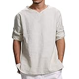 YunYoud Herren Hemd Kurzarm Mittelalter Freizeithemd Regular Fit Baumwolle T Shirt Sommer Neu Baumwolle Und Hanf Top Bequeme Bluse Sportwear Schwarzes Hemd Herren Regular F