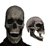 Gruselige Halloween-Totenkopf-Maske mit beweglichem Kiefer, Erwachsenen-Kopf, realistischer Latex-Helm, gruselige Skelett-Kopfbedeckung