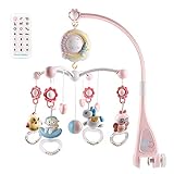 Baby Musical Mobile Krippe Mit Musik Und Lichter,Musikalischer Kinderbett Mobile Mit Projektion Und Fernbedienung,Rasselspielzeug for 0-18 Monate Babys Jungen Mädchen Kleinkinder (Color : Pink)