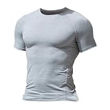 Herren Fest Kompression Grundschicht Kurzarm T-Shirt Bodybuilding Tops Polyester und Spandex 9305 Pure Grey M