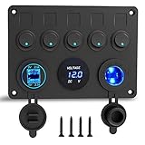 12V/24V Schalter Panel, mit USB-Ladeanschluss 4.2A + Zigarettenanzünder + Voltmeter Display, IP65 Wasserdichte EIN/AUS Kippschalter zum Auto Marine Boot Fahrzeuge LKW Schaltkreis Steuerung