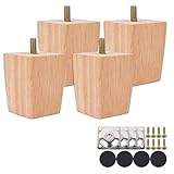 4 Stück Holz Sofafüße 6cm/10cm/15cm Möbelfüße, Holz Möbelfüße, Aus Eiche für Sofa, Schrank und Bett, mit Schrauben und Filzgleiter (6CM)