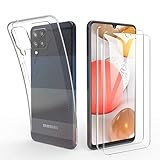 SMYTU Samsung Galaxy A42 5G Klar Hülle mit Panzerglas,[1 Hülle + 2 Panzerglas] Dünn Schutzhülle Slim Stoßfest Clear Durchsichtige Bumper Cover Handyhülle für Samsung Galaxy A42 5G - Transp