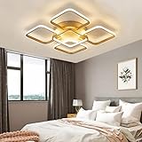 Dimmbar LED Deckenleuchte Wohnzimmer Lampen Eckig Goldene Designer Hängeleuchte Schlafzimmer Deckenlampe Moderne Deko Acryl Lampenschirm Decke Leuchen Landhaus Flur Kinderzimmer Küchen Bürolamp