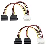 Duttek Sata Strom kabel, Molex auf Sata, 4 poliger IDE männlich auf Dual Sata 15 polige Buchse, Y-Splitter, Strom Verlängerungskabel für PC, Festplatte, HHD/SSD/DVD RW/Festplatte, 20 cm, 2 Stück