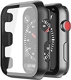 YoLin [2-Stück] Mit Panzerglas Ultradünne Displayschutz Kompatibel mit Apple Watch Series 3 Schutzhülle, PC All-Around Schutzhülle für iWatch 38mm (2 Schwarz)