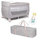 skiddoü Reisebett mit Spielzeug und Wickelauflage Lunar+ klappbares Babybett leichte Konstruktion kompaktes Kinderbett verstellbare Höhen Reisekinderbett Babyreisebett bequemes Reisebabyb