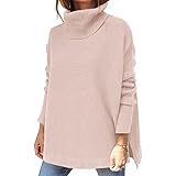 WHZXYDN Herbst Damen High-Neck Oversized Pullover Mittellang FledermausäRmel Saum Tunika Pullover Stricktop