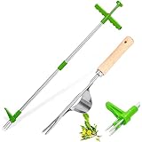 BSTCAR 2 Stück/Set Löwenzahnstecher Lang & Kurz, Unkraut Stecher mit Langem Griff 1M Unkrautstecher Manuelles Unkrautbekämpfungswerkzeug Rostfreier S