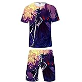 ZOSUO My Hero Academia Herren T-Shirt Kurze Hose Set Unisex Anime 3D Druck Sport Suit Lose Cosplay Tokoyami Fumikage Kurzärmelige Casual Kurze Hose 2 Stücke Suit,Schwarz,XL