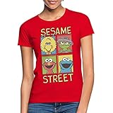 Spreadshirt Sesamstraße Bibo, Oscar, Elmo, Krümelmonster Frauen T-Shirt, L, R