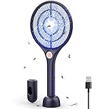 DOUHE 3 in 1 Elektrische Fliegenklatsche 4000V extra Stark Insekten Zapper Moskitoschutz Insektenvernichter Mückenklatsche Kabellos Aufgeladen Akku mit UV/LED Licht Doppelte Schichten S