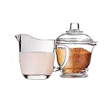 liushop Sauciere Glaszucker und Creamer-Kaffeeset-Kit transparente Glaszuckerschüssel mit Deckel Milchkrug 170ml / 5.7oz Cremekanne mit Griff Thermo-S