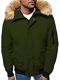 OZONEE Herren Winterjacke Jacke Winter Farbvarianten Warm Bomberjacke Steppjacke Wintermantel Kunstfell Daunenjacke Leichte Outdoor Puffer Jacket Gepolstert JS/M2019Z/136 Khaki XL