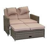 greemotion Rattan-Lounge Bahia Twin, Sofa & Bett aus Polyrattan, indoor & outdoor, 2er Garten-Sofa mit Stahl-Gestell, Daybed zweigeteilt, grau-b