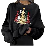 Weihnachtspullover, Weihnachtspullover, Weihnachtssweatshirt T-Shirts Damen Weihnachten Sweatshirt Gedruckt Oberteil Lose Rundhals Langarmshirt Christmas Oversize Tops N