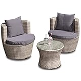 Green Spirit - Balkon-Möbel Set 'Bistro' - Grau, Poly-Rattan, Wetterfest, Sicherheitsglas, Balkon-Sessel/Balkon-Stühle leicht stapelbar und platzsparend - Garten-Möbel, Terrassen-Möb