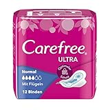 Carefree Ultra Normal Binden mit Flügel, Damenbinden für die Menstruation, Ohne Parfüm, 12 Stück