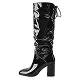 MissHeel Damen Langschaft Stiefel Slouch Damenstiefel Metallic Schwarz 44 EU