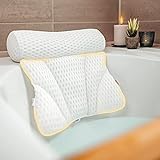 Vybelle® Badewannenkissen atmungsaktiver 4D Air Mesh [perfekte ergonomische Passform] Badekissen für Entspannung von Nacken und Rücken – inkl. extra Tragetasche – Bath tub Pillow Designed in Germany