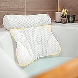 Vybelle® Badewannenkissen atmungsaktiver 4D Air Mesh [perfekte ergonomische Passform] Badekissen für Entspannung von Nacken und Rücken – inkl. extra Tragetasche – Bath tub Pillow Designed in Germany